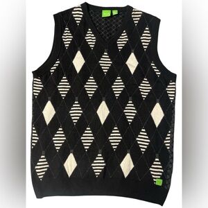 Hugo Boss Black and White V-Neck Argyle Sweater Vest